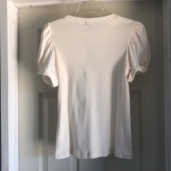 NWT Vince Camuto Puff Sleeve Top Bone Short Sleeve New Ribbed Size Large L New - Picture 4 of 8